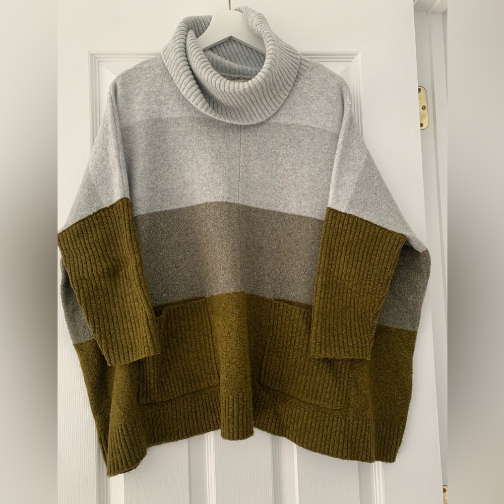 LOFT Multicolor Turtleneck Poncho style sweater.